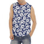 White Blue Hibiscus Floral Pattern Print Men's Fitness Tank Top