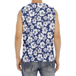 White Blue Hibiscus Floral Pattern Print Men's Fitness Tank Top