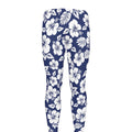 White Blue Hibiscus Floral Pattern Print Men's Leggings