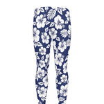 White Blue Hibiscus Floral Pattern Print Men's leggings