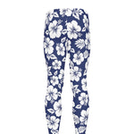 White Blue Hibiscus Floral Pattern Print Men's leggings