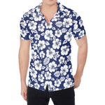 White Blue Hibiscus Floral Pattern Print Men's Shirt
