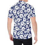 White Blue Hibiscus Floral Pattern Print Men's Shirt