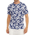 White Blue Hibiscus Floral Pattern Print Men's Short Sleeve Rash Guard