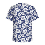 White Blue Hibiscus Floral Pattern Print Men's Sports T-Shirt
