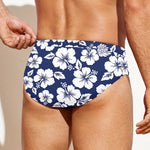 White Blue Hibiscus Floral Pattern Print Men's Swim Briefs