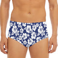 White Blue Hibiscus Floral Pattern Print Men's Triangle Swim Briefs