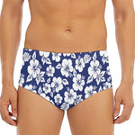 White Blue Hibiscus Floral Pattern Print Men's Triangle Swim Briefs