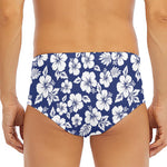 White Blue Hibiscus Floral Pattern Print Men's Triangle Swim Briefs