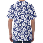 White Blue Hibiscus Floral Pattern Print Men's Velvet T-Shirt