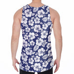 White Blue Hibiscus Floral Pattern Print Men's Velvet Tank Top