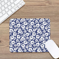 White Blue Hibiscus Floral Pattern Print Mouse Pad