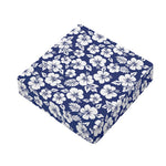 White Blue Hibiscus Floral Pattern Print Outdoor Seat Cushion Cover