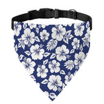 White Blue Hibiscus Floral Pattern Print Over The Collar Dog Bandana