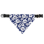 White Blue Hibiscus Floral Pattern Print Over The Collar Dog Bandana