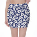 White Blue Hibiscus Floral Pattern Print Pencil Mini Skirt