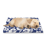 White Blue Hibiscus Floral Pattern Print Pet Cooling Mat Cover