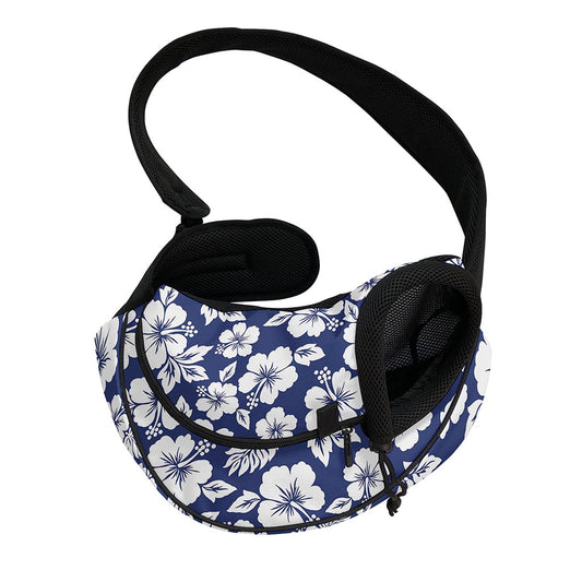 White Blue Hibiscus Floral Pattern Print Pet Sling Carrier