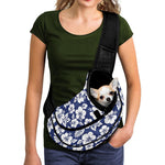 White Blue Hibiscus Floral Pattern Print Pet Sling Carrier