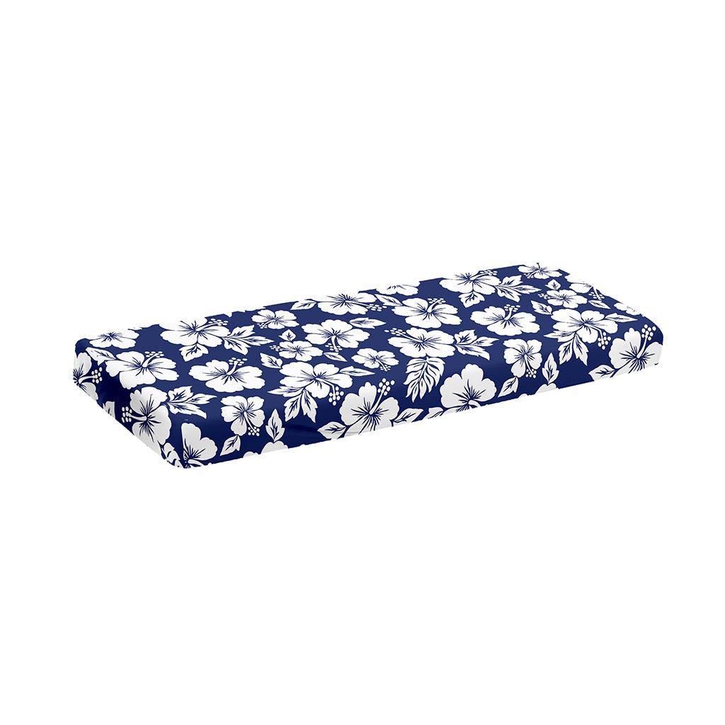 White Blue Hibiscus Floral Pattern Print Piano Keyboard Cover
