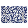 White Blue Hibiscus Floral Pattern Print Placemat