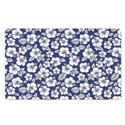 White Blue Hibiscus Floral Pattern Print Polyester Doormat