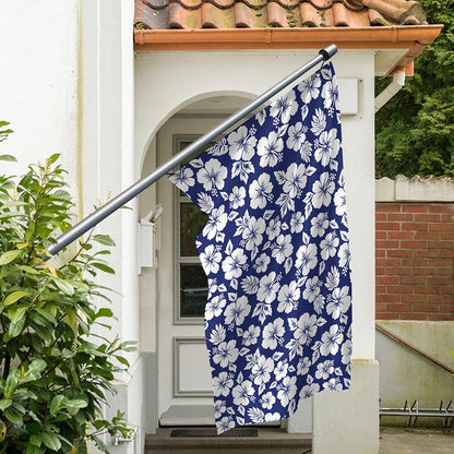 White Blue Hibiscus Floral Pattern Print Polyester Flag