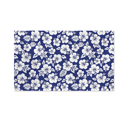 White Blue Hibiscus Floral Pattern Print Polyester Flag