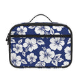 White Blue Hibiscus Floral Pattern Print Portable Lunch Bag