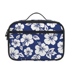 White Blue Hibiscus Floral Pattern Print Portable Lunch Bag