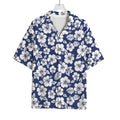 White Blue Hibiscus Floral Pattern Print Rayon Hawaiian Shirt