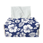 White Blue Hibiscus Floral Pattern Print Rectangle Tissue Box Cover