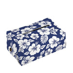 White Blue Hibiscus Floral Pattern Print Rectangle Tissue Box Cover