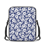 White Blue Hibiscus Floral Pattern Print Rectangular Crossbody Bag