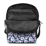 White Blue Hibiscus Floral Pattern Print Rectangular Crossbody Bag