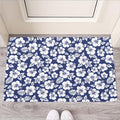 White Blue Hibiscus Floral Pattern Print Rubber Doormat