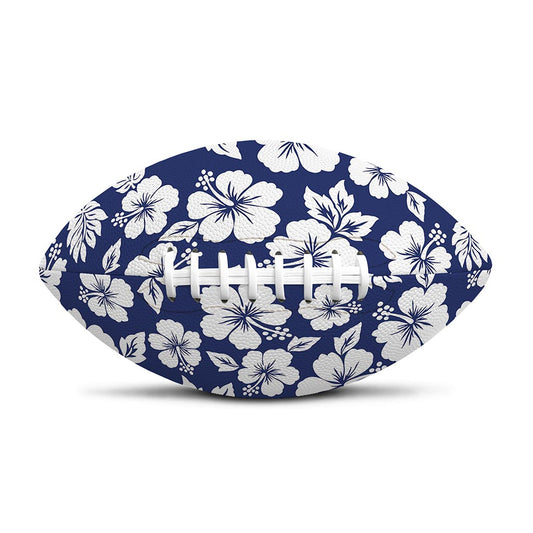 White Blue Hibiscus Floral Pattern Print Rugby Ball