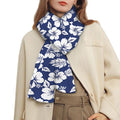 White Blue Hibiscus Floral Pattern Print Scarf