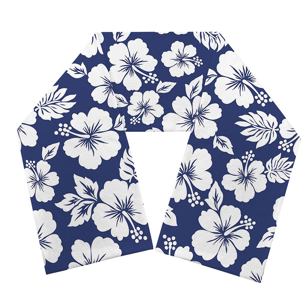 White Blue Hibiscus Floral Pattern Print Scarf