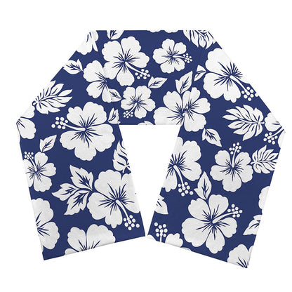 White Blue Hibiscus Floral Pattern Print Scarf