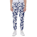White Blue Hibiscus Floral Pattern Print Joggers