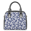 White Blue Hibiscus Floral Pattern Print Shoulder Handbag
