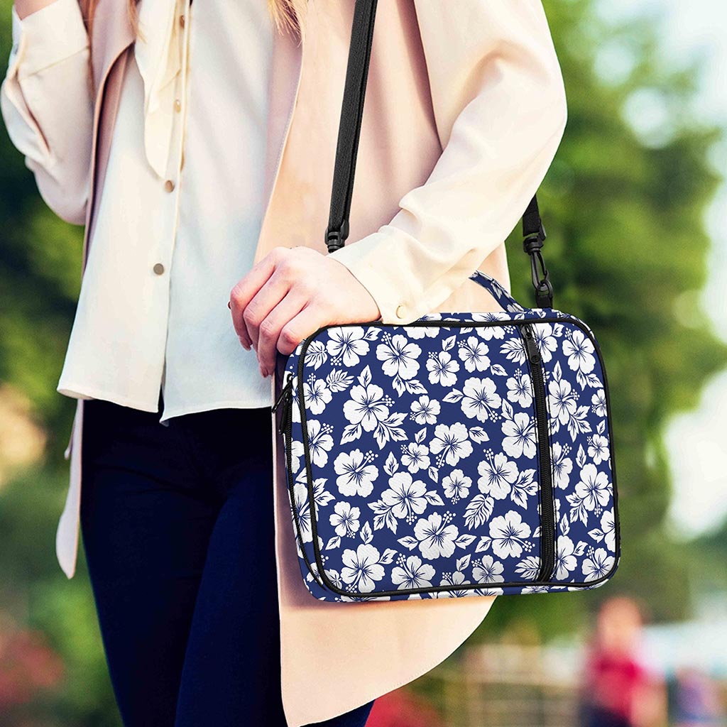 White Blue Hibiscus Floral Pattern Print Shoulder Strap Bible Bag