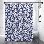 White Blue Hibiscus Floral Pattern Print Shower Curtain