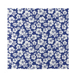 White Blue Hibiscus Floral Pattern Print Silk Bandana