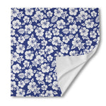 White Blue Hibiscus Floral Pattern Print Silk Bandana