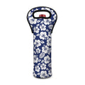 White Blue Hibiscus Floral Pattern Print Single Neoprene Wine Tote