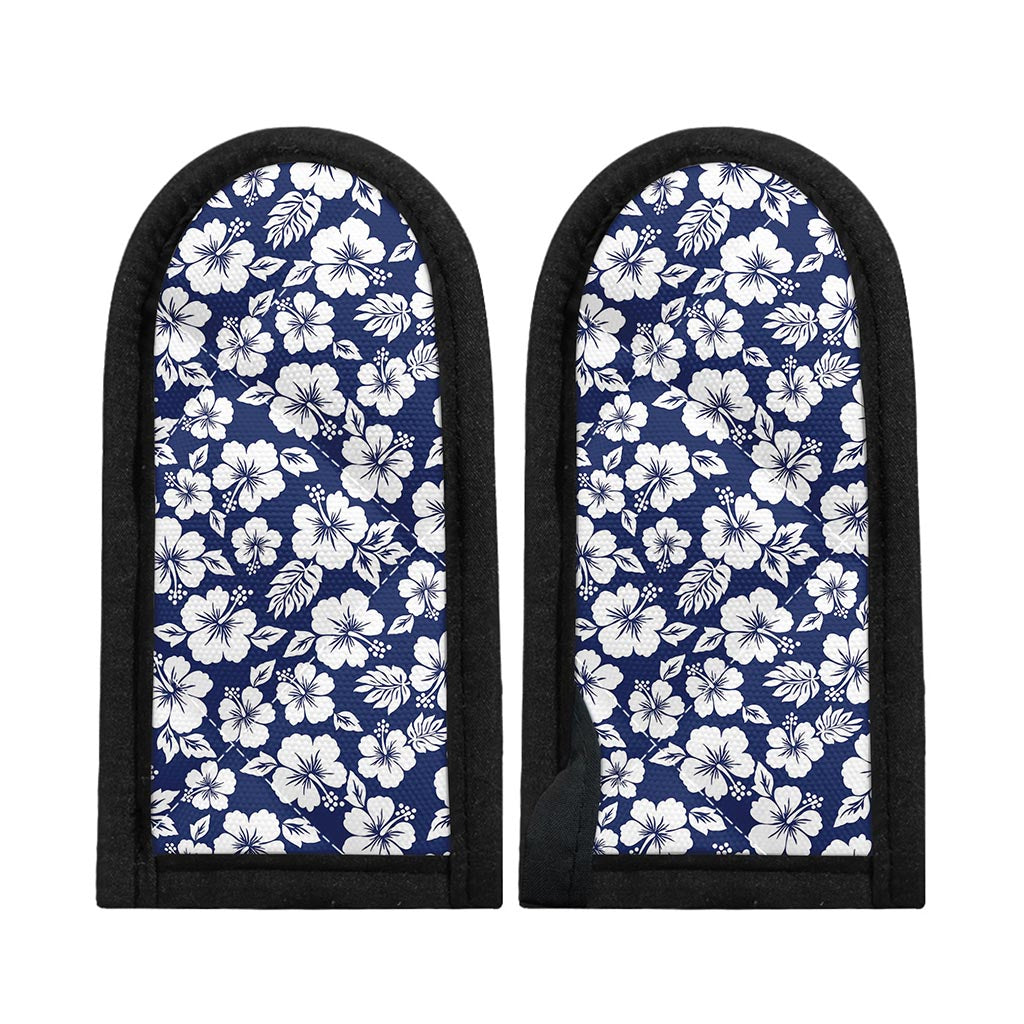 White Blue Hibiscus Floral Pattern Print Skillet Handle Cover