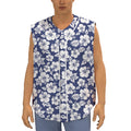White Blue Hibiscus Floral Pattern Print Sleeveless Baseball Jersey