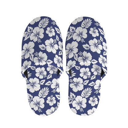 White Blue Hibiscus Floral Pattern Print Slippers